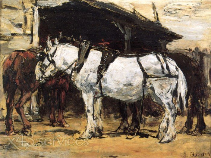 Eugene Bodin - Aufgezaeumte Pferde - Harnessed Horses